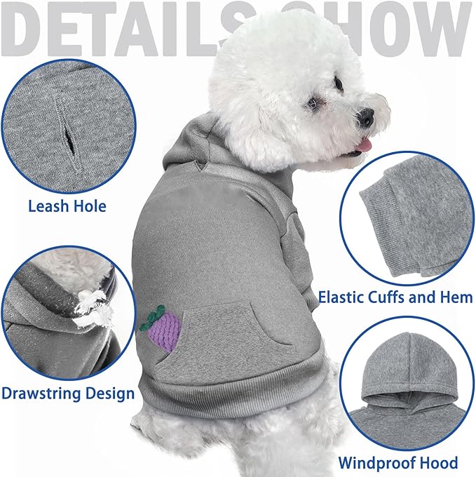 SCENEREAL Dog Hoodie Sweaters for Small Medium Large Size Dogs, Fleece Pet Sweatshirt with Hat and Pocket,Soft Cold Winter All Weather Puppy Clothes for S to XL Sized Dogs,Grey (SM)