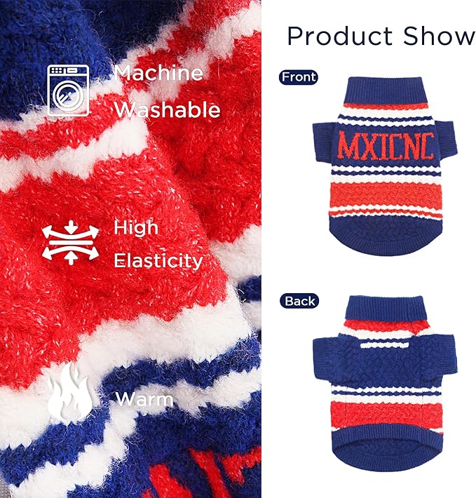 Dog Sweater for Small Medium Dogs & Cats, Classic Turtleneck Knitted Striped Pet Sweater, Warm Winter Soft Christmas Outfit for Boy & Girl Dogs, Small