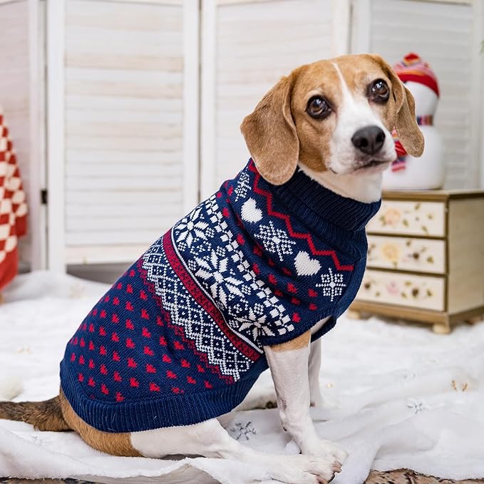 SCENEREAL Dog Sweaters for Large Medium Small Dogs, Soft, Warm Turtleneck Puppy Clothes Sweatshirt, Knitted Ugly Dog Christmas Outfits, Argyle Xmas Pet Cold Weather Coat for Girls Boys