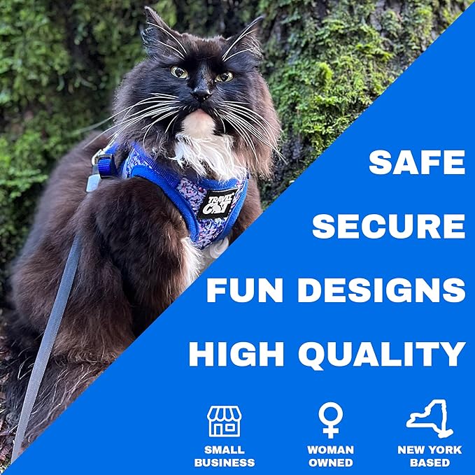 Travel Cat Harness and Leash Set - Adjustable Fit Mesh Cat Harness and Reflective Strap - Comfort Walking Vest for Kitten for Outdoor Walking, Hiking (Small, Groovy)