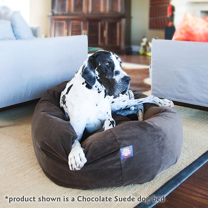 Majestic Pet 52 Inch Suede Calming Dog Bed Washable 52x35x11 (Inch) – Cozy Soft Round Donut Dog Bed with Spine Support for Dogs to Rest their Head - Round Pet Bed X- Large – Chocolate