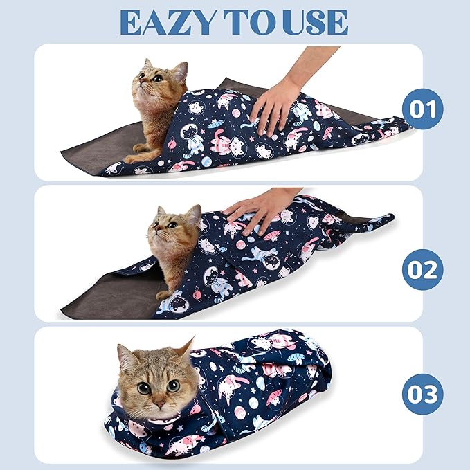 27.6" Cat Grooming Wrap, Cat Wrap for Cutting Nails, Anti-Scratch, Anti-Escape Calming Packaging, Cat Swaddle Wrap, X-Large