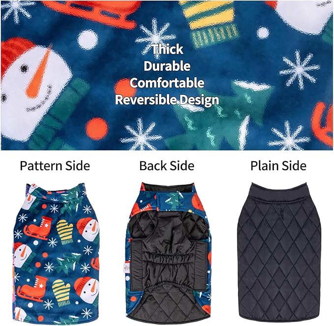 CuteBone Winter Coat, Reversible Dog Jacket & Vest, Thick Soft Dog Coats for Small to Large Dogs, Windproof and Waterproof, with Leash Hole