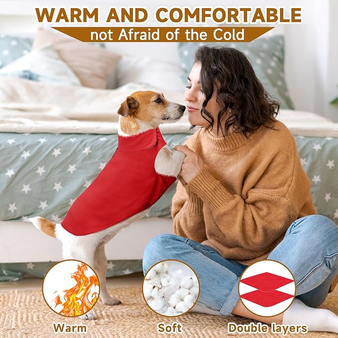 Fleece Dog Coat Pet Jacket Reflective for Cold Weather for Extra Large to Small Pets(Red,2XL)