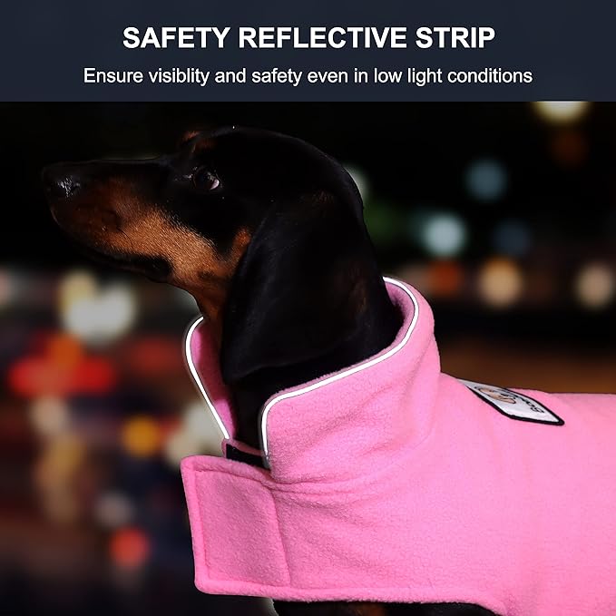 Fleece Dog Coat Winter Pet Jacket Reflective for Cold Weather for Large Medium Small Dogs(Pink,S)