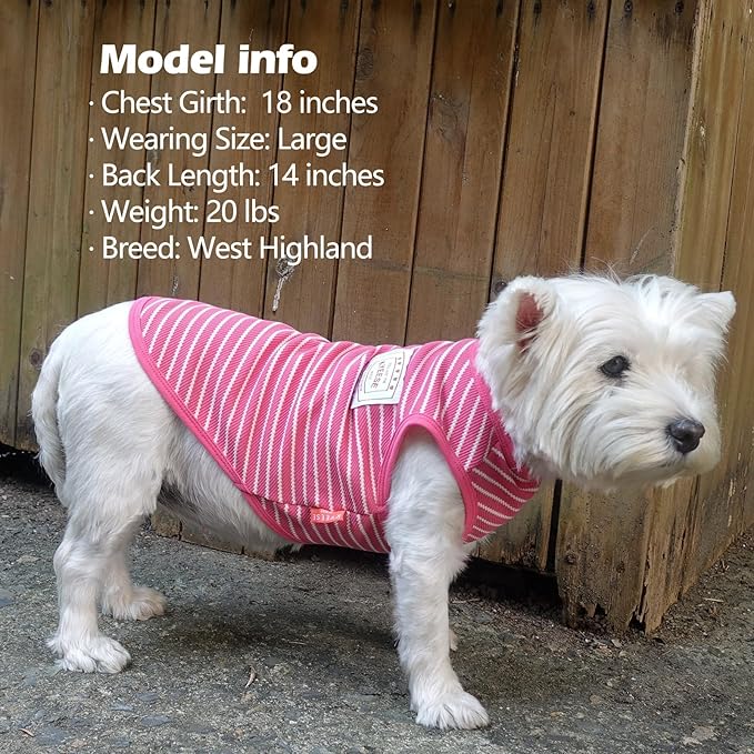 KYEESE 2Pack Dog Shirts Striped Soft Stretchy Dog T-Shirts Lightweight Tank Top Sleeveless Vest Breathable Pet Apparel, XX-Large, Rose Red+Blue