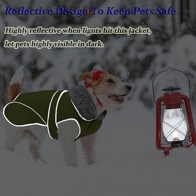 Dogcheer Dog Coat, Waterproof Dog Jacket Reflective Pet Winter Coat with Adjustable Hook & Loop, Christmas Puppy Fleece Jacket Warm Turtleneck Snowsuit for Small Medium Large Dogs - Green, XL