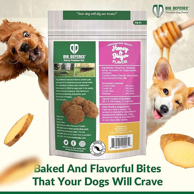 Dig Defence Premium Dog Treats - Honey/Ginger and Carrot/Peanut Butter, Natural Ingredients, Baked Gourmet Snacks for Small & Big Dogs, Healthy Training Treat, 2 Pack