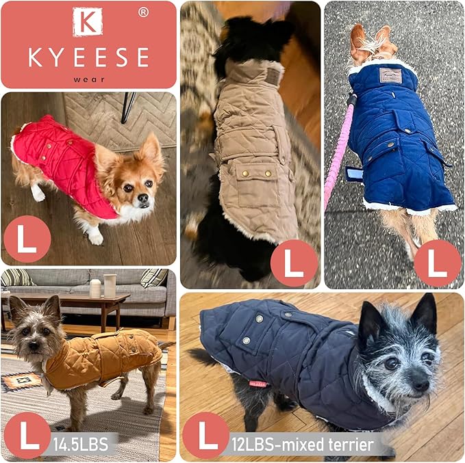 KYEESE Dog Coat Soft Pet Sweater for Cold Weather Warm Pet Winter Puffer Coat with Leash Hole Thick Cat Clothes with Pocket Waterproof Dogs Jacket with Fleece Lined Windproof Dog Coats for Small Dogs