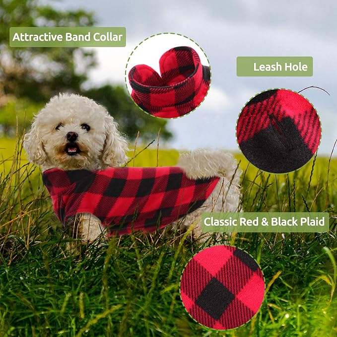 KAMA BRIDAL Spring Autumn Winter Coat Pullover Fleece Vest for Cats Small and Medium Dogs Thin Sweater Red & Black Plaid (Red, XXS)