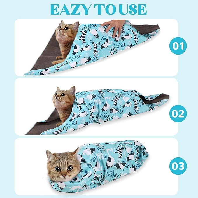 27.6" Cat Grooming Wrap, Cat Wrap for Cutting Nails, Anti-Scratch, Anti-Escape Calming Packaging, Cat Swaddle Wrap, X-Large