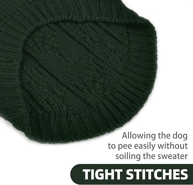PUPTECK Dog Sweater, Turtleneck Warm Knitted Pullover Coat, Thick Cable Knitwear Clothes in Winter, Pet Apparel Outfits for Small Medium Dogs, for Cold Weather Indoor & Outdoor, Deep Green M