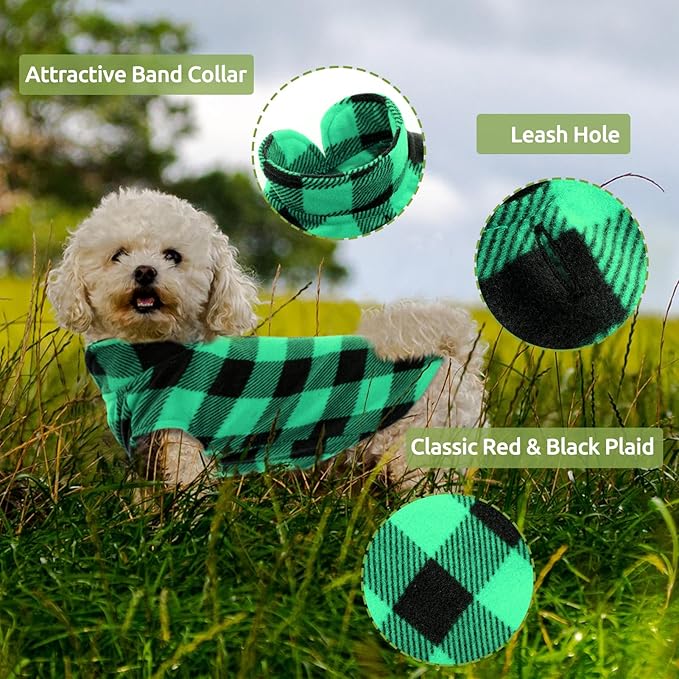 KAMA BRIDAL Spring Autumn Winter Coat Pullover Fleece Vest for Cats Small and Medium Dogs Thin Sweater Green & Black Plaid (Green, XS)
