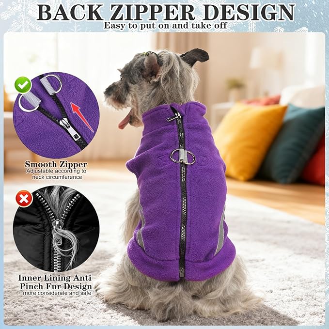 EXPAWLORER Dog Fleece Vest Jacket Sweater for Small Medium Large Dogs, Cold Weather Winter Coat Hoodie with Leash D-Ring and Zipper, Reflective Warm Sleeveless Puppy Clothes for S M L Boys Girls Cats