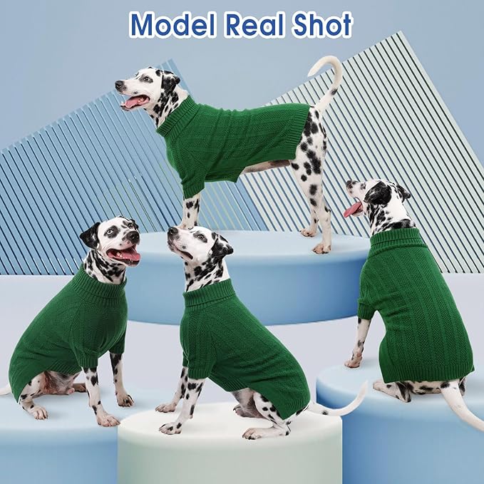 Queenmore XXL Dog Sweater,Large Dog Sweaters for Dogs Girls Boys,Xmas Turtleneck Pullover Pet Sweaters for Large Dogs,Cold Weather Doggie Sweatshirt Knitwear for Golden Retriever,Labrador(Green,XXL)