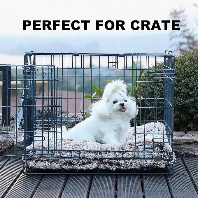 Bedfolks Waterproof Crate Bed, Plush Dog & Cat Bed with Removable Washable Cover, Faux Fur Kennel Pad, 21"x13", Brown