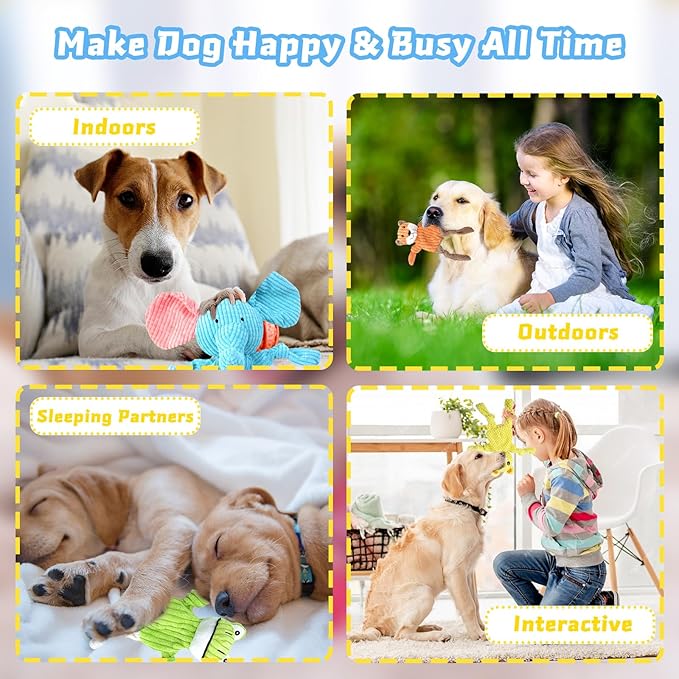 5 Pack Squeaky Dog Toys, No Stuffing Plush Dog Chew Toy Puppy Teething Toys to Keep Them Busy, Chewer Tough Durable Crinkle Interactive Dogs Toy Bundle for Small Medium Large Dogs