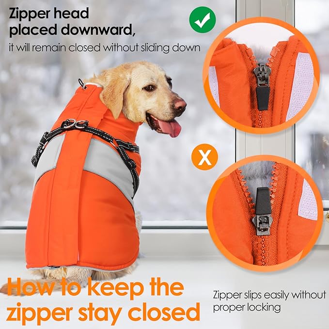 AOFITEE Dog Coat, Large Dog Jacket, Dogs Coat with Harness Built in, Reflective Waterproof Dogs Jackets Winter with Furry Collar, Warm Polar Fleece Pet Sweater Snowsuit for Doberman, Great Dane XXXL