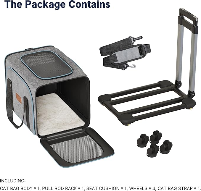 Western Home Expandable Cat Carrier with Wheels Airline Approved, Removable Soft Carrier, Rolling Cat Carrier for Puppy and Kitten with Telescopic Handle Suitable for Traveling/Hiking/Camping
