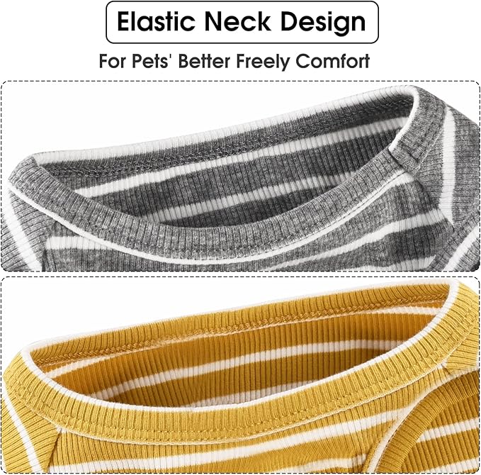 Koneseve Dog Shirt Vest Lightweight Stretchy Dog T-Shirts Soft Cool Shirts Sleeveless Stripe Vests Breathable Clothes for Puppy Kitty Cats Small Medium Large Dogs 2 Pack Yellow + Light Grey [ 5XL ]