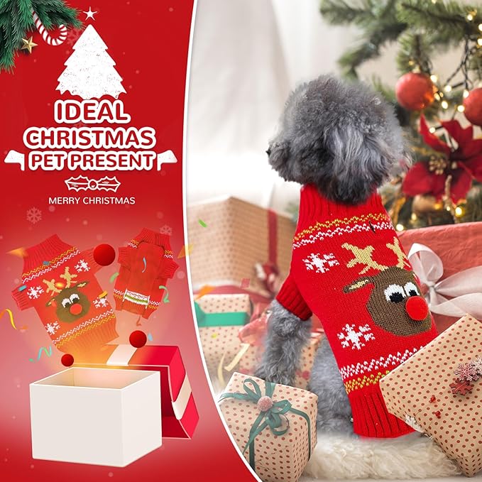 PETCARE Dog Christmas Sweater Red Ugly Funny Cute Cartoon Reindeer Cat Sweaters Jumper Holiday Dog Clothes Puppy Sweaters for Small Medium Large Dogs Fall Winter Outfits Xmas Dogs Costume,XX-Large