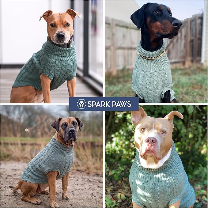 Spark Paws Knit Dog Sweater – Ultra Soft Warm Winter Dog Sweater for Small, Medium & Large Dogs – Stretch Fit Pet Sweater for French Bulldog, Pitbull, Girl & Boy Dogs Jacket, (Pine Green, XL)