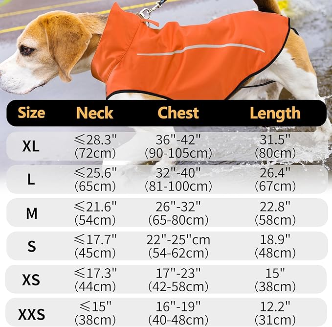 Mile High Life Dog Raincoat, Adjustable Waterproof Reflective Rain Jacket for Small Medium Large Dogs, Lightweight Breathable Pet Rain Coat with Leash Hole(Orange,XS Chest 17-23")