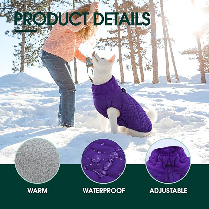 Kuoser Small Dog Jacket | Fleece-Lined Cold Weather Gear for Yorkies Chihuahua | Reflective Edges Guard Mini Breeds on Night Walks, Quick-Dry Fabric, Purple S