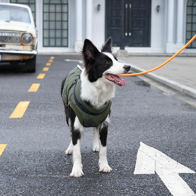 Dog Jacket with Harness,Fleece Lined Warm Puppy Coat for Winter,Soft Windproof Medium Dog Vest,Green L