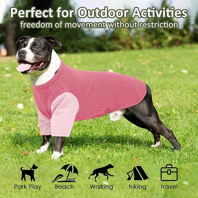 2 Pack Large Dog T-Shirts 3XL - Breathable Lightweight Cotton Shirt for Dogs, Shedding Control Sun Protection Summer Clothes for Large Breed Husky, Labrador, Day Walk, Sea, Park Play, Pink