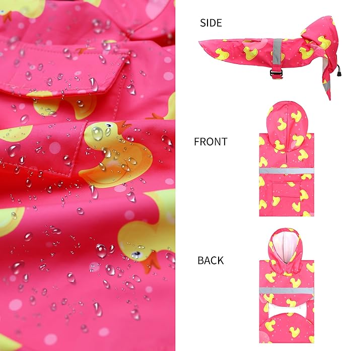 NACOCO Large Dog Raincoat Adjustable - Pet Rubber Ducks Yellow Water Proof Clothes Lightweight Rain Jacket Poncho Hoodies with Strip Reflective Pink (Pink XL, Yellow Duck)