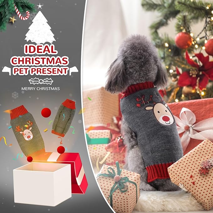 PETCARE Reindeer Christmas Dog Sweater Gray Cat Sweater Vest Cartoon Elk Pet Holiday Dog Clothes Puppy Sweaters for Small Medium Large Dogs Cats Fall Winter Outfits Xmas Dogs Costume,Medium