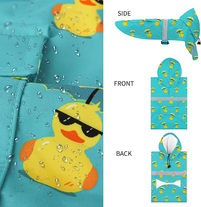 NACOCO Large Dog Raincoat Adjustable - Pet Rubber Ducks Yellow Water Proof Clothes Lightweight Rain Jacket Poncho Hoodies with Strip Reflective Pink (Lake Green M, Sunglass Duck)