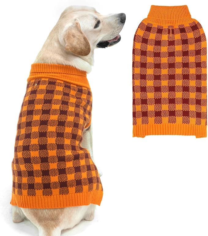 PUPTECK Dog Sweaters for Large Medium Small Dogs - Fall Classic Plaid Style Puppy Holiday Winter Coat Clothes Warm