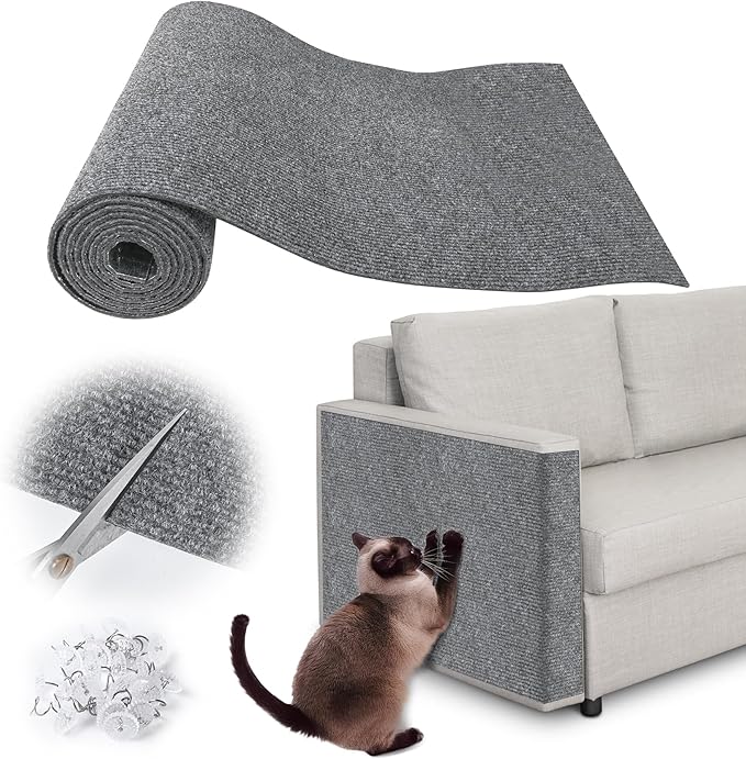 Cat Scratch Furniture Protector - 138" x 17" Trimmable Self-Adhesive Cats Claws Scratch Pads, DIY Cat Climbing Couch Protector for Scratch Post Cat Tree Replacement Indoor (Light Gray)