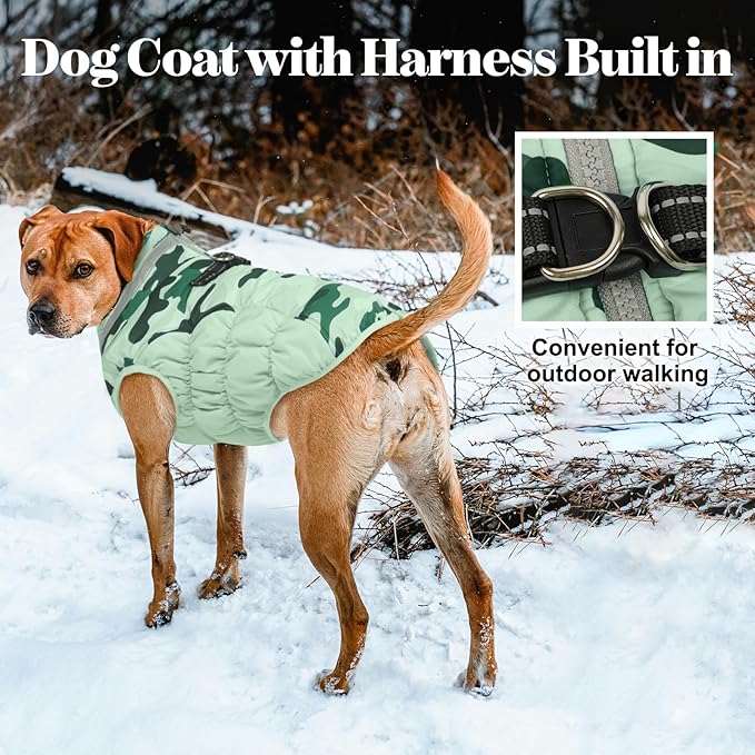 Lelepet Warm Dog Winter Coat Dog Coats for Medium Dogs Waterproof Dogs Jacket with Harness Built in Reflective Cold Weather Coats Windproof Zip-Up Fleece Vest Snowsuit Dachshund Boston Terrier M