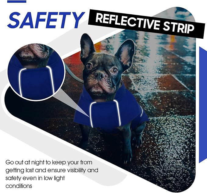 ROZKITCH Dog Snowsuit Raincoat Jacket, Waterproof Rain Jacket with Fleece Liner and Leash Hole Reflective Strip for Medium Large Dog, Adjustable Poncho Vest for Outdoor Hiking Travel Blue XL