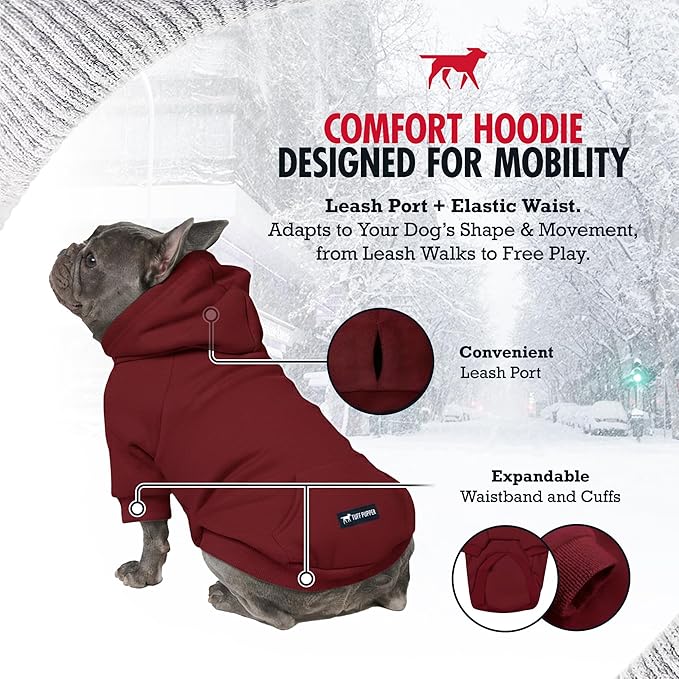 Tuff Pupper Dog Hoodie | Premium Quality 100% Organic Cotton | Ultra Soft Interior for Superior Comfort | Elastic Cuffs & Drawstring for Warmth | Stretch Fit Suitable for All Breeds (Red, XS)