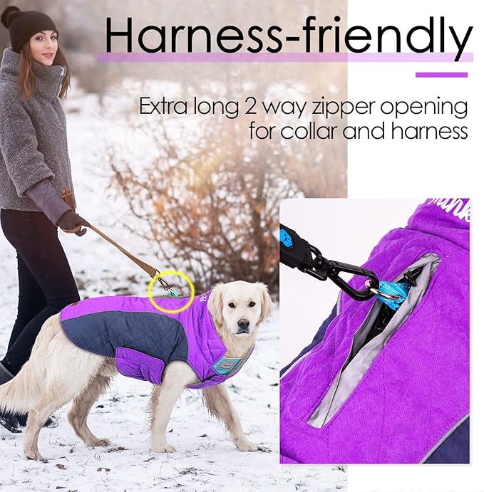 ThinkPet Dog Cold Weather Coats - Cozy Waterproof Windproof Reversible Winter Dog Jacket, Thick Padded Warm Coat Reflective Vest Clothes for Puppy Small Medium Large Dogs
