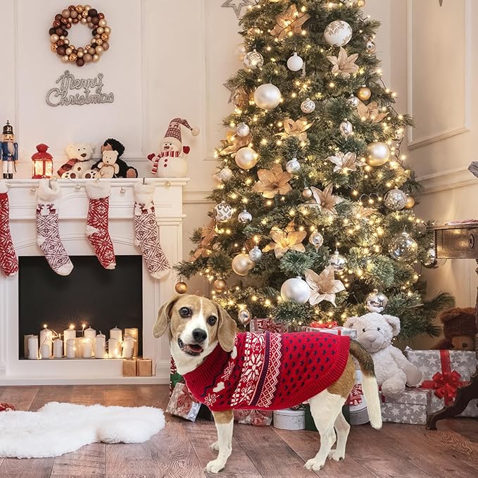 SCENEREAL XL Dog Sweaters Male and Female, Soft, Warm Turtleneck Extra Large Dog Sweater, Knitted Ugly Dog Christmas Outfits, Argyle Winter Clothes for Walking Outdoor