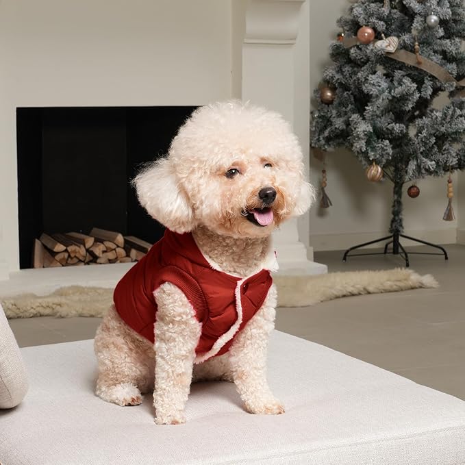Fleece Lining Extra Warm Dog Hoodie in Winter for Large Dogs Jacket Pet Coats with Hooded,Red XL