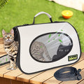 Cat Carrier Purses for Women, Airline Approved Pet Travel Bag for Cats, Kittens, Rabbits up to 10 lbs - Collapsible, Soft-Sided,16x10x10 in, Breathable Mesh with Kitty Pattern, Collar and Leash, Cream