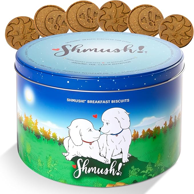 Shmush! Morning & Night Healthy Dog Biscuits – 100% All Natural Dog Treats Superfood with Blueberries, Colostrum & Moringa - Vet Formulated, Non-GMO, USA Made, Grain Free Cookies for Dogs - 56 Count