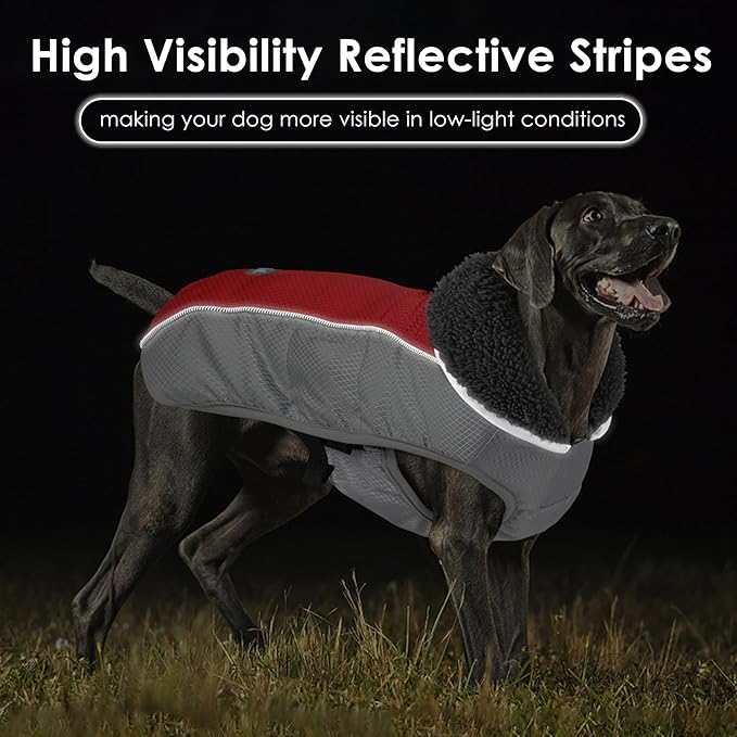 Dog Coat, Waterproof Ripstop Dog Winter Jacket with Leash Hole, Reflective Adjustable Warm Pet Fleece Snow Sweater for Small Medium Large Dogs - Red, S