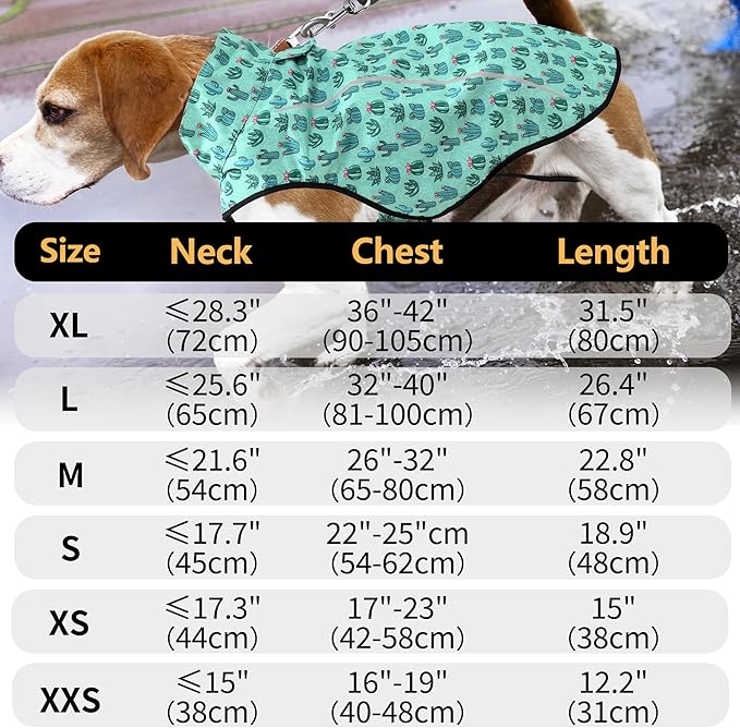 Mile High Life Dog Raincoat, Adjustable Waterproof Reflective Rain Jacket for Small Medium Large Dogs, Lightweight Breathable Pet Rain Coat with Leash Hole(Green Cactus,M Chest 26-32")