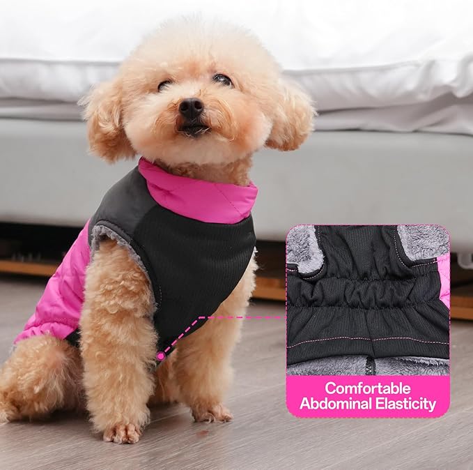 Warm Fleece Dog Coats for Small Dogs,D-Rings Waterproof Puppy Jacket for Cold Winter,Pink S