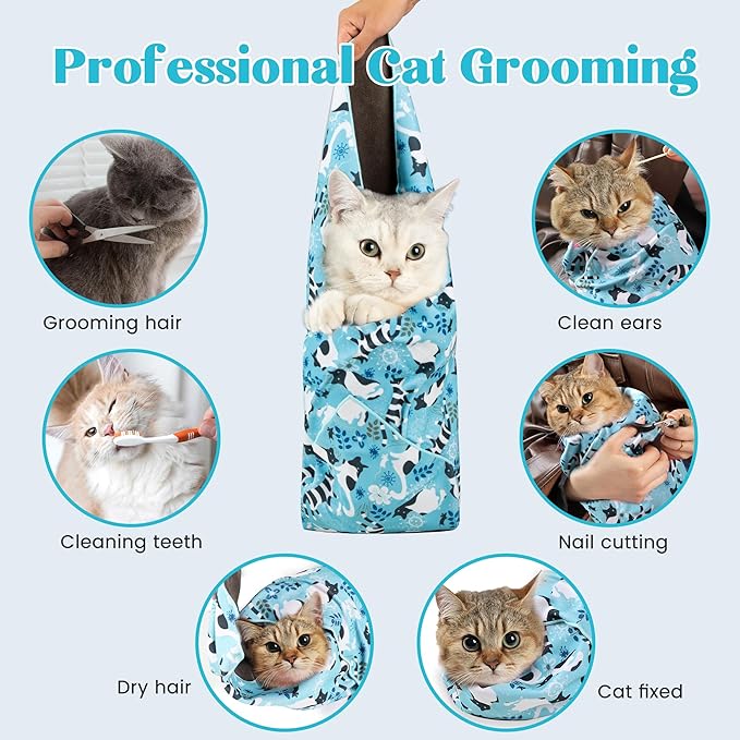 27.6" Cat Grooming Wrap, Cat Wrap for Cutting Nails, Anti-Scratch, Anti-Escape Calming Packaging, Cat Swaddle Wrap, X-Large