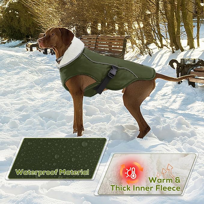 EMUST Dog Winter Coat, Thick Windproof Pet Jacket Winter, Pet Dog Vest for Small/Medium/Large, Green, XXL