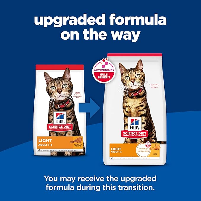 Hill's Science Diet Light, Adult 1-6, Weight Management Support, Dry Cat Food, Chicken Recipe, 4 lb Bag