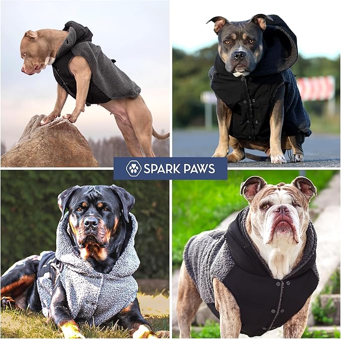 Spark Paws Reversible Dog Sweater, Sherpa Vest with Warm Fleece Lining, Warm Coat for Winter, Suitable for Small Medium, Large, XL XXL Dogs - Black and Grey - XL